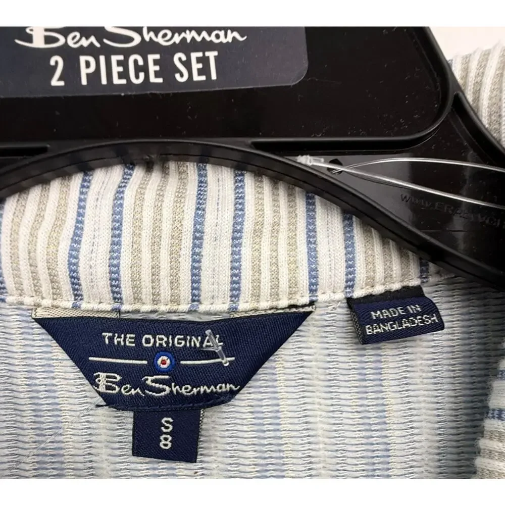 NWT Ben Sherman Boys 2 Piece Set Striped Button Up Shirt Shorts Outfit Gray Blue